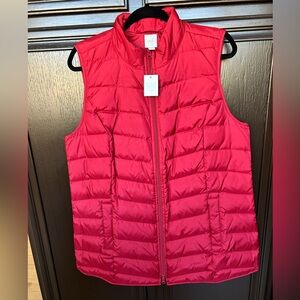 JJill red long puffer vest. Size Large